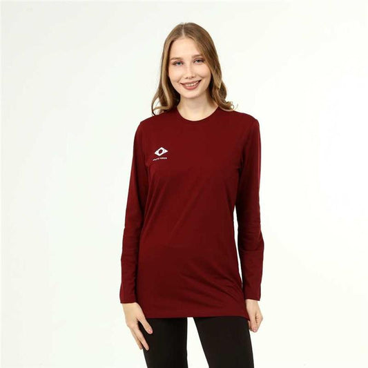 Langärmliges, bordeauxfarbenes T-Shirt aus Baumwolle im aktiven Stil für Damen