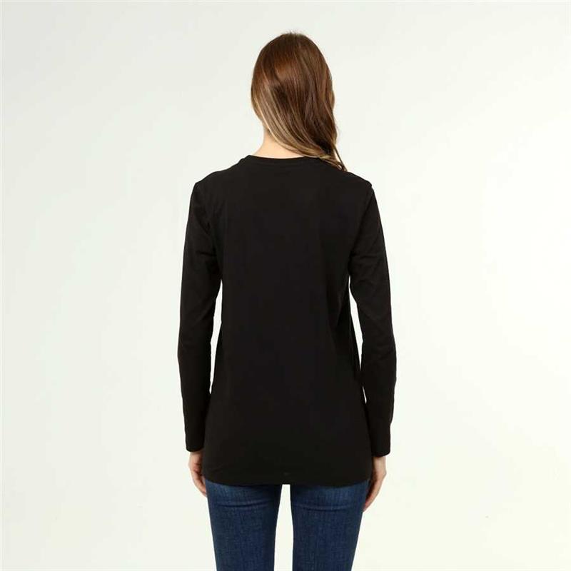 Schwarzes T-Shirt aus Baumwolle mit langen Ärmeln im aktiven Stil für Damen