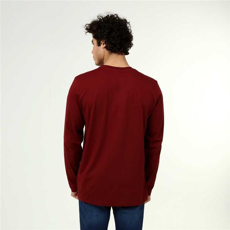 Men's Active Style Cotton Long Sleeve Burgundy T-Shirt