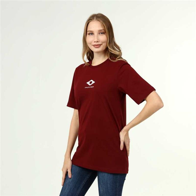 Burgunderrotes T-Shirt aus Baumwolle im Active-Stil für Damen
