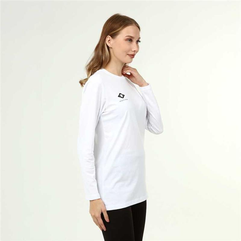 T-shirt blanc à manches longues en coton de style actif pour femmes