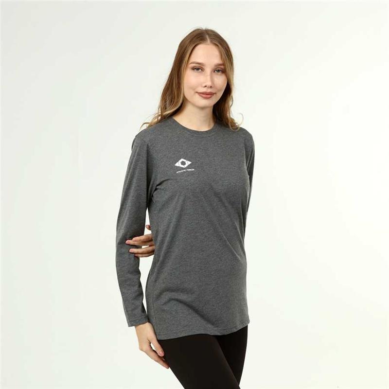 Damen-T-Shirt im Active-Stil aus Baumwolle mit langen Ärmeln in Anthrazit-Melange