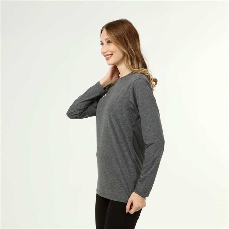 Damen-T-Shirt im Active-Stil aus Baumwolle mit langen Ärmeln in Anthrazit-Melange