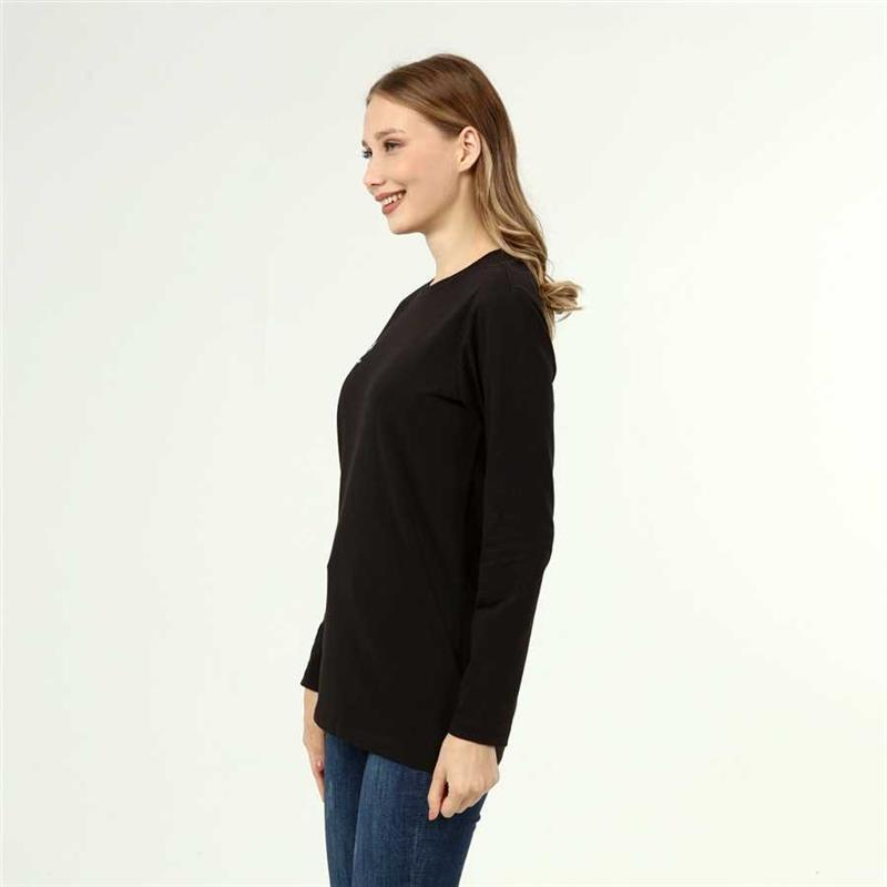 Schwarzes T-Shirt aus Baumwolle mit langen Ärmeln im aktiven Stil für Damen