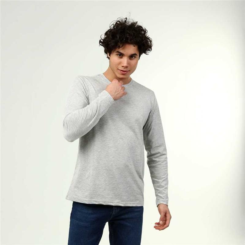 Langarm-T-Shirt aus grauer Melange-Baumwolle im Active-Stil für Herren